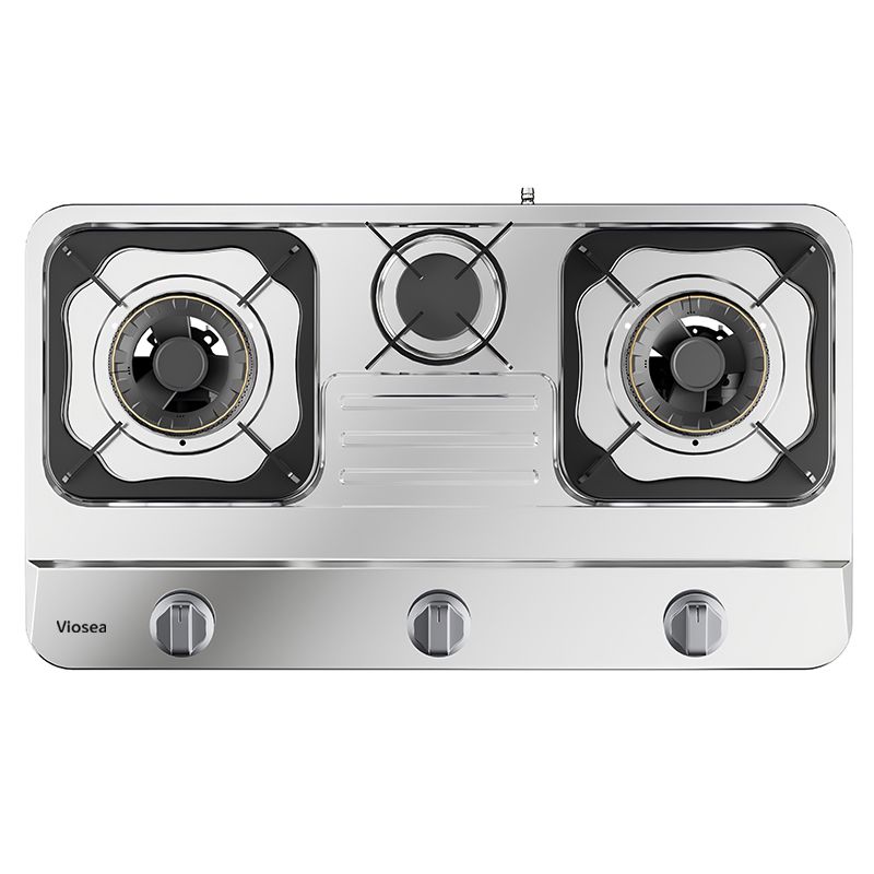 सिल्वर ब्लैक 3 부너 स्टेनलेस स्टील काउंटरटॉप पल्स गैस कुकर